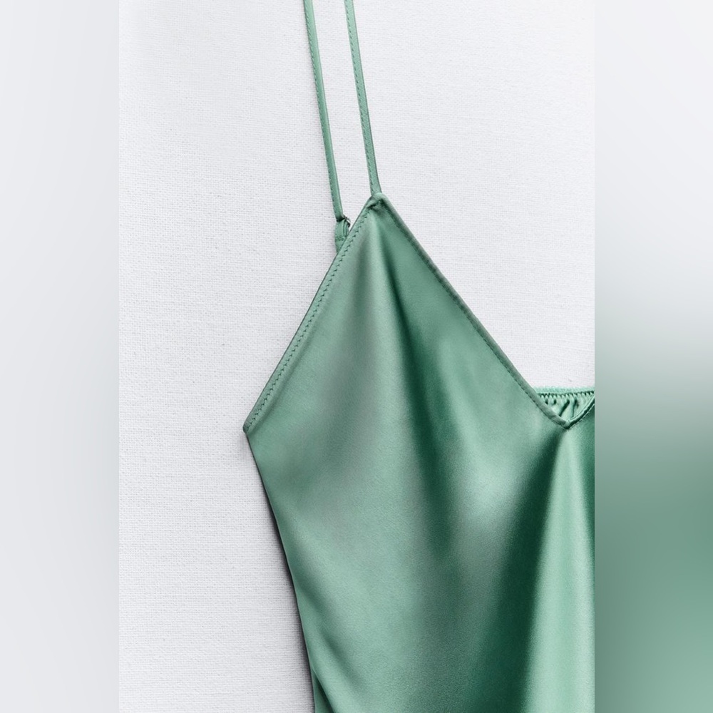 Zara Emerald Green Maxi Dress Satin Slip Wedding Evening Party - Picture 12 of 13